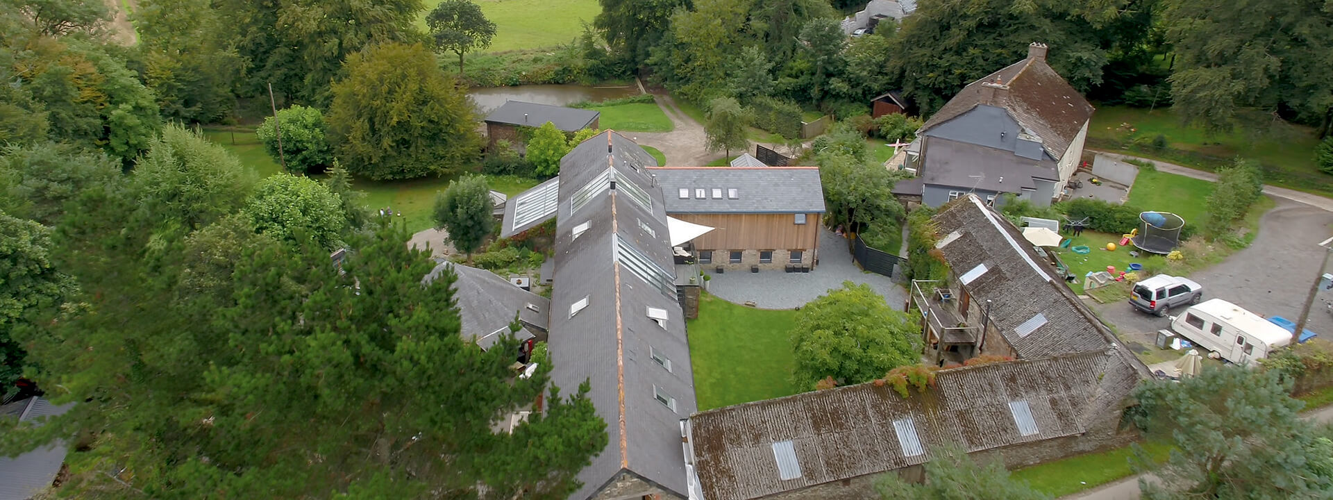 Barn conversion in Langford Barton roof windows from a bird's eye view